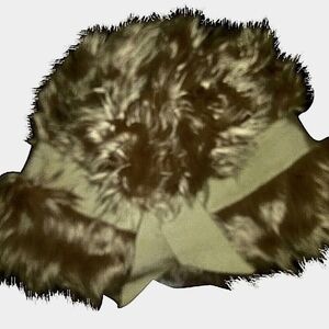 Vintage Faux Fur Top Hat, Bucket Hat with Tan Ribbon Women's OS
